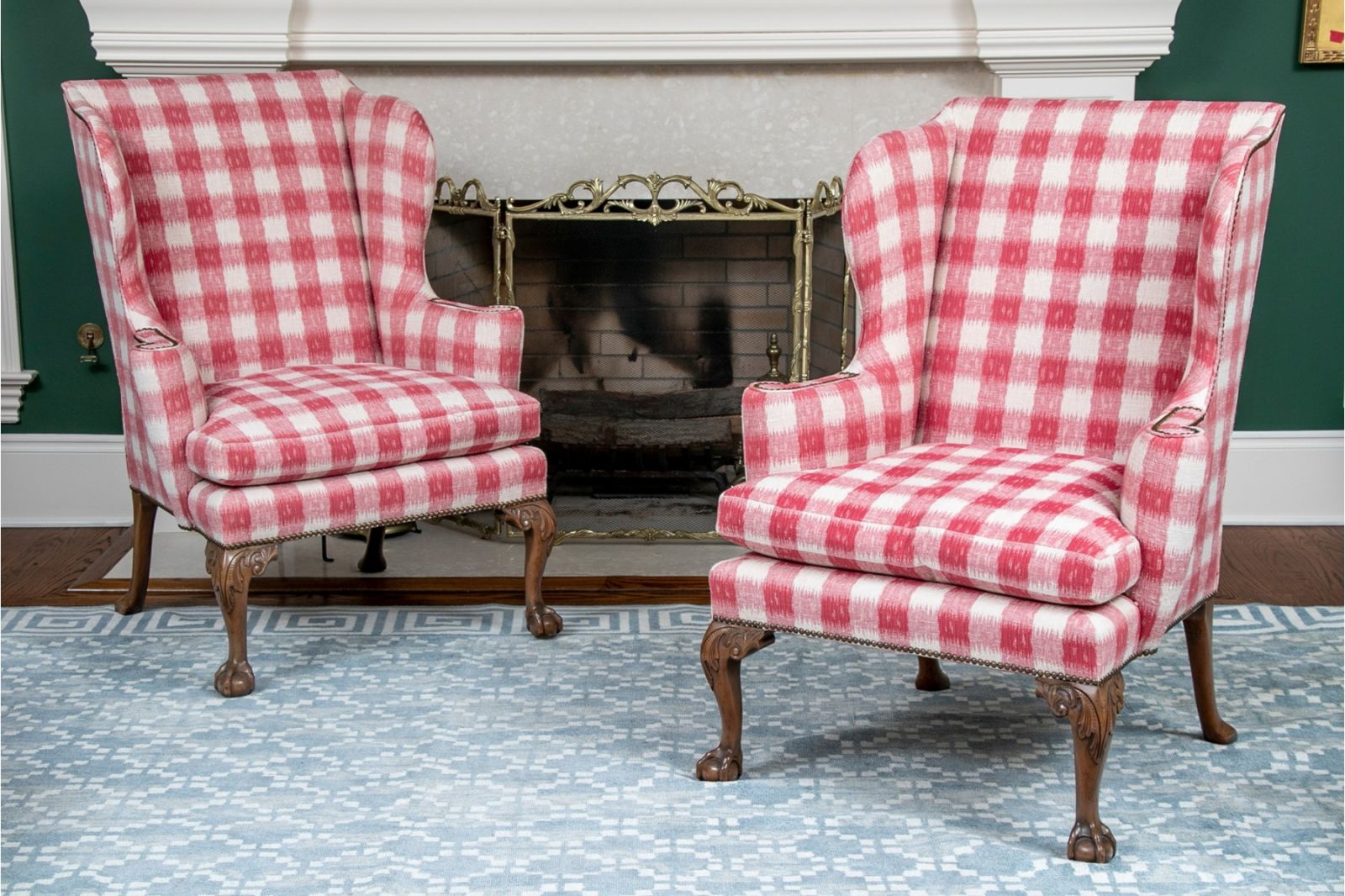 PAIR OF NOTABLE CUSTOM GEORGE II STYLE WING CHAIR